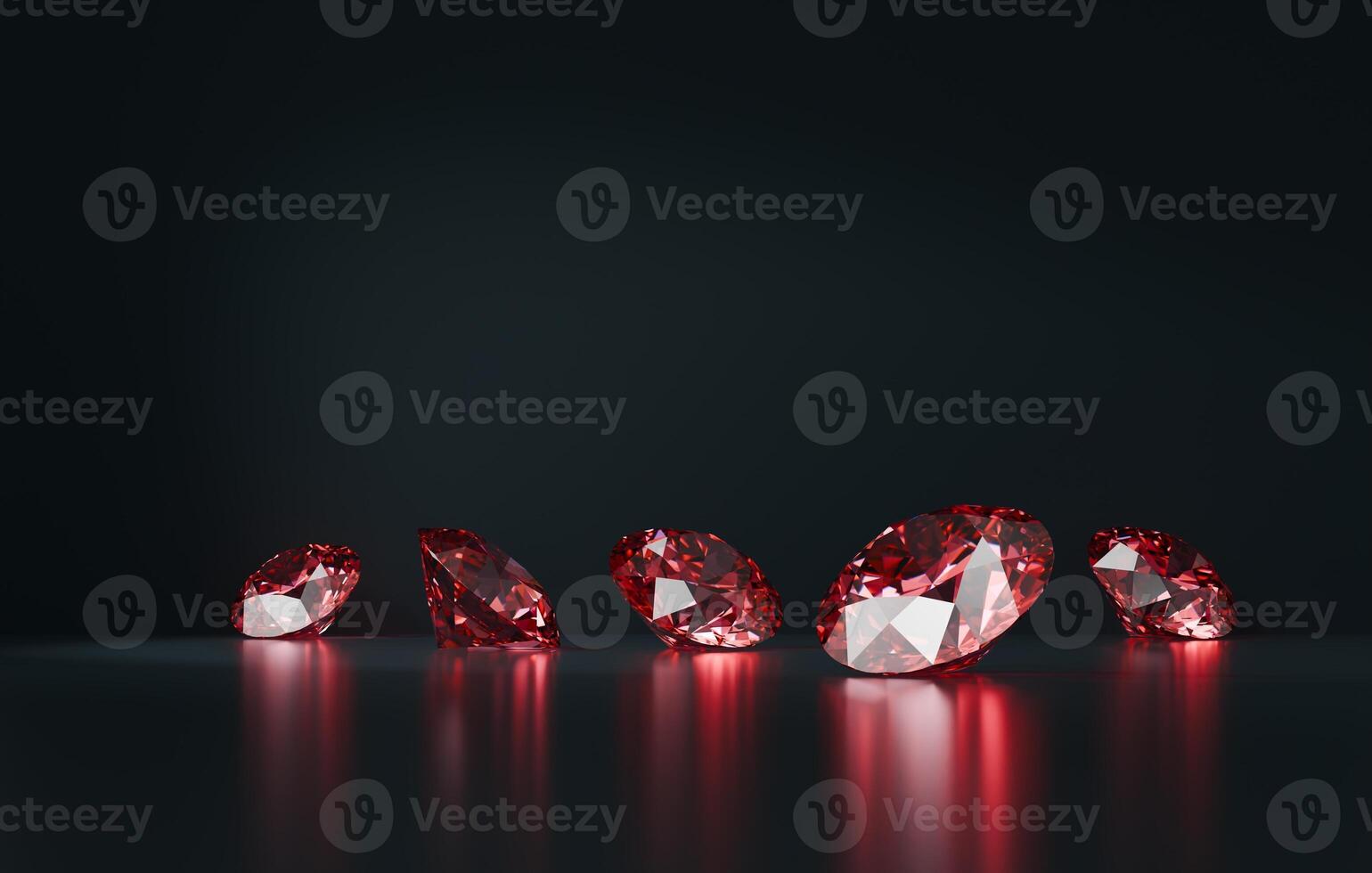 Red Ruby diamond topaz Gem group placed on glossy background 3d rendering photo