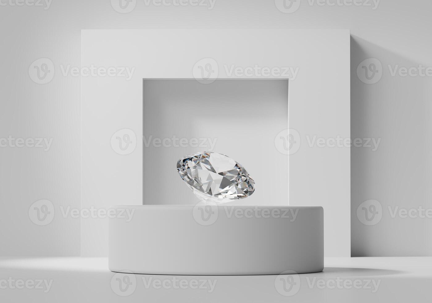 Abstract white diamond placed on white pedestal background 3d render photo
