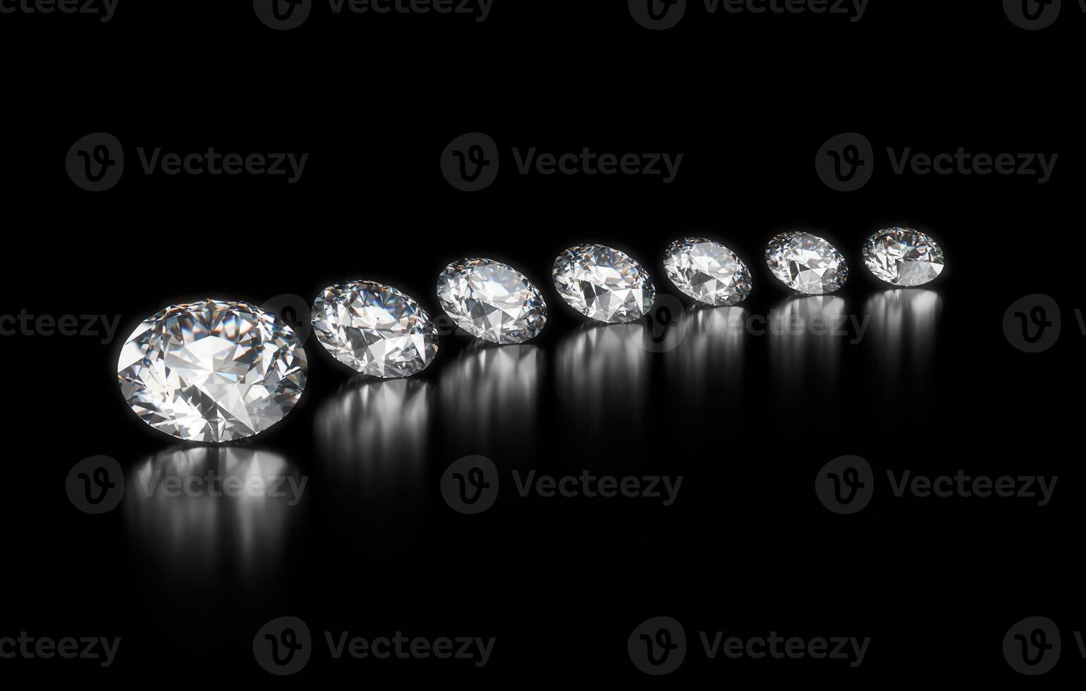 Group of diamonds placed on glossy background 3d Rendering photo