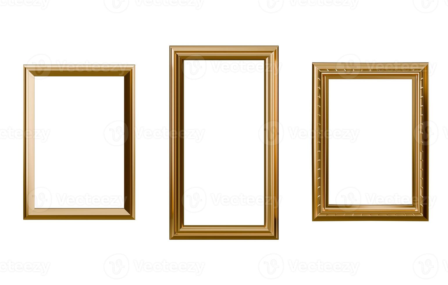Gold frame set pack isolated background 3d rendering photo