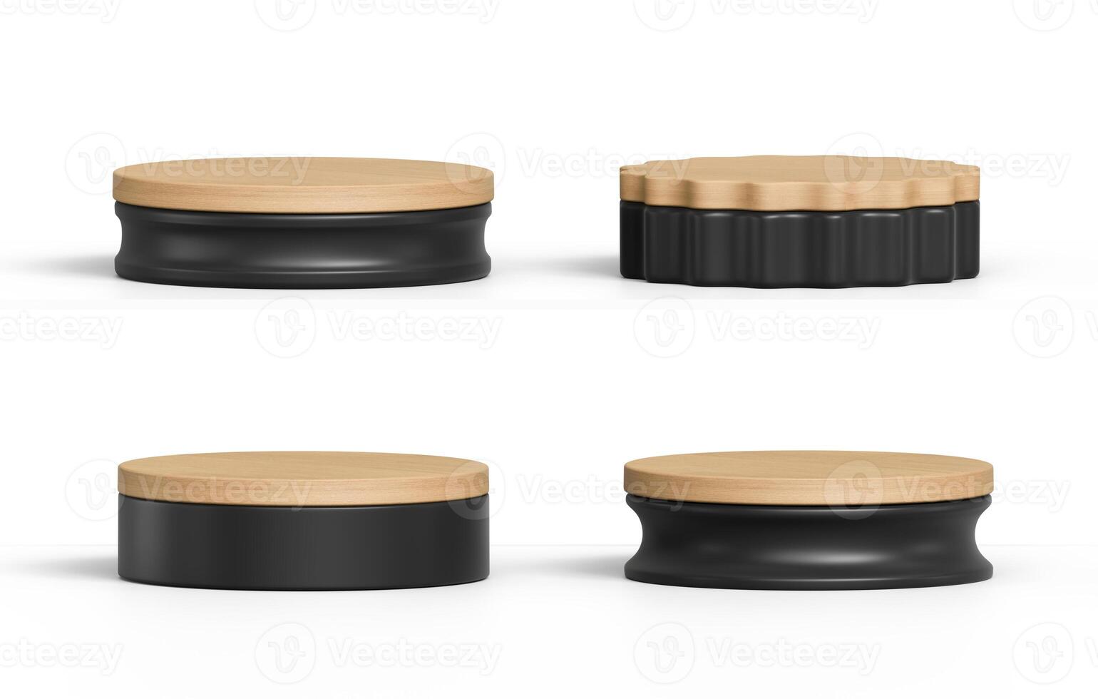 Podium wood and black set pack isolated background 3d rendering photo