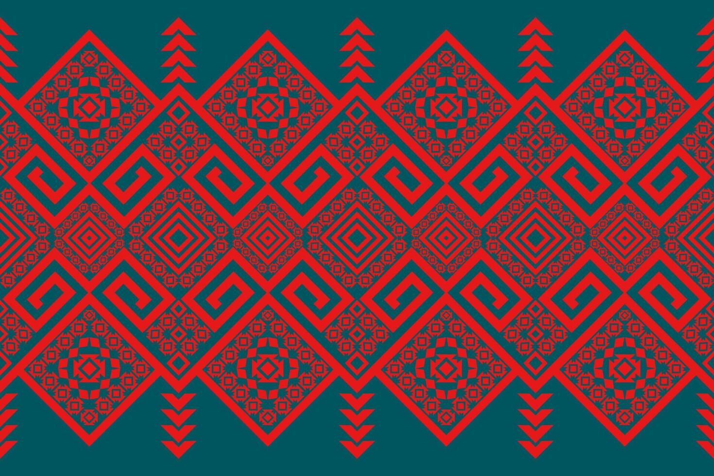 red green Ethnic fabric pattern Designed from geometric shapes Ethnic Asian style fabric pattern Used for home decoration, carpet work, vector