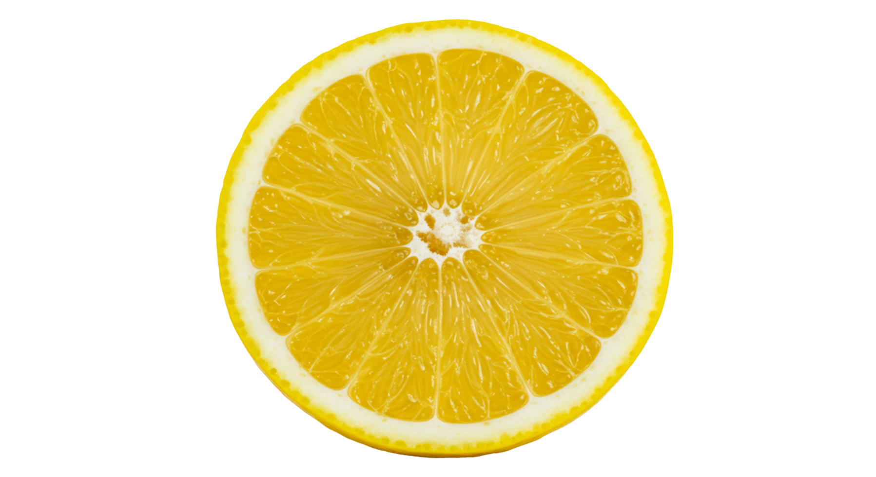 A vibrant slice of citrus fruit with its refreshing yellow hues displayed on transparent surface png