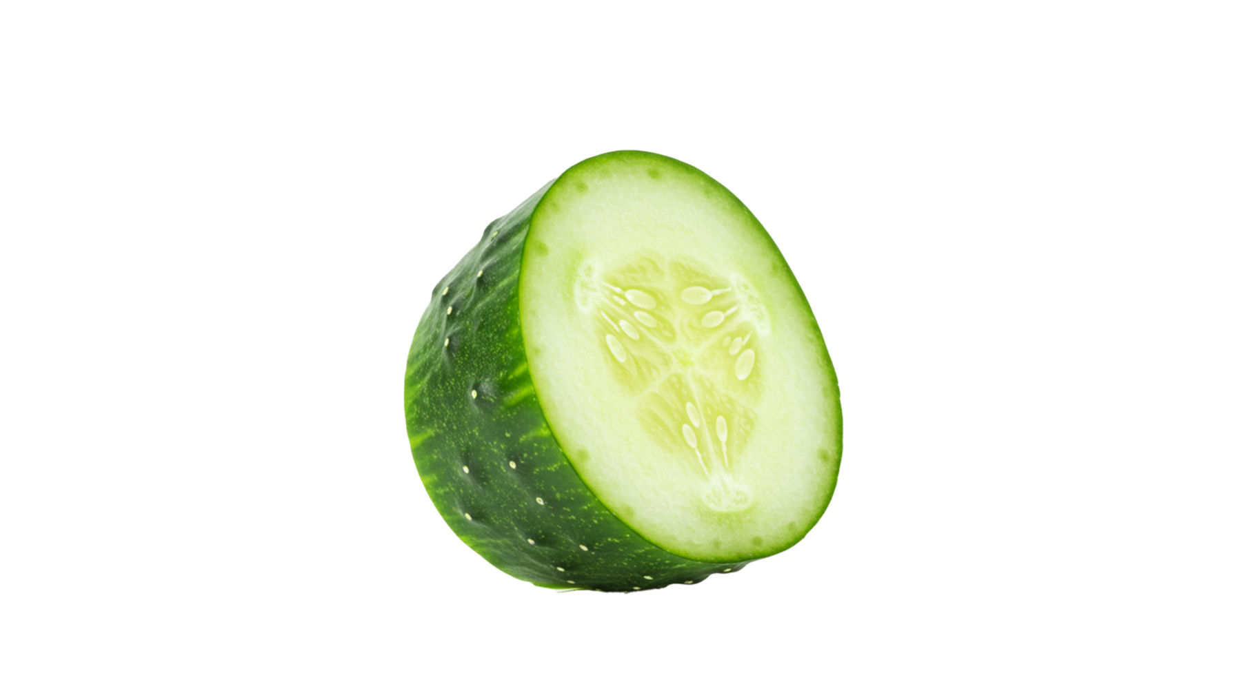 A fresh and vibrant halved cucumber with a transparent background, revealing its juicy interior. png