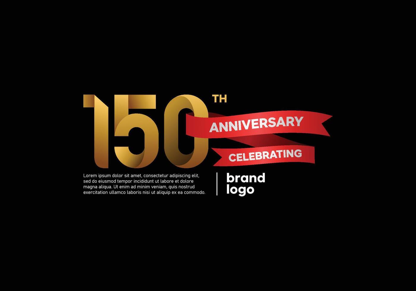 Luxury 150th Anniversary Celebration Template with Red Ribbon and Golden Number vector