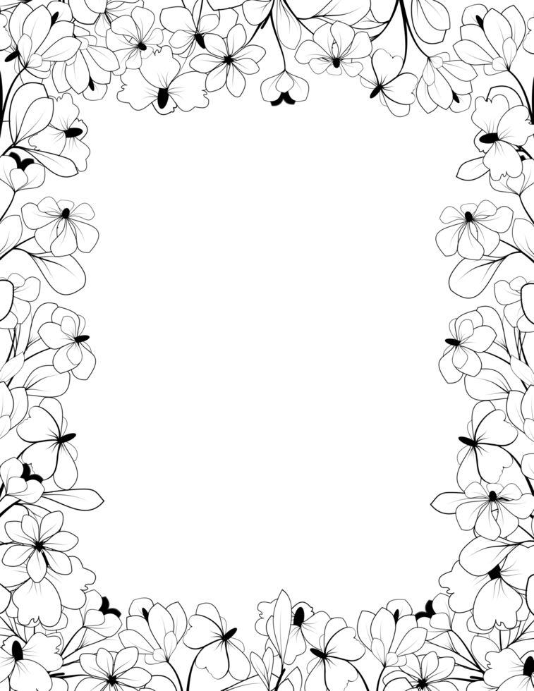 Floral outline doodle frame border png
