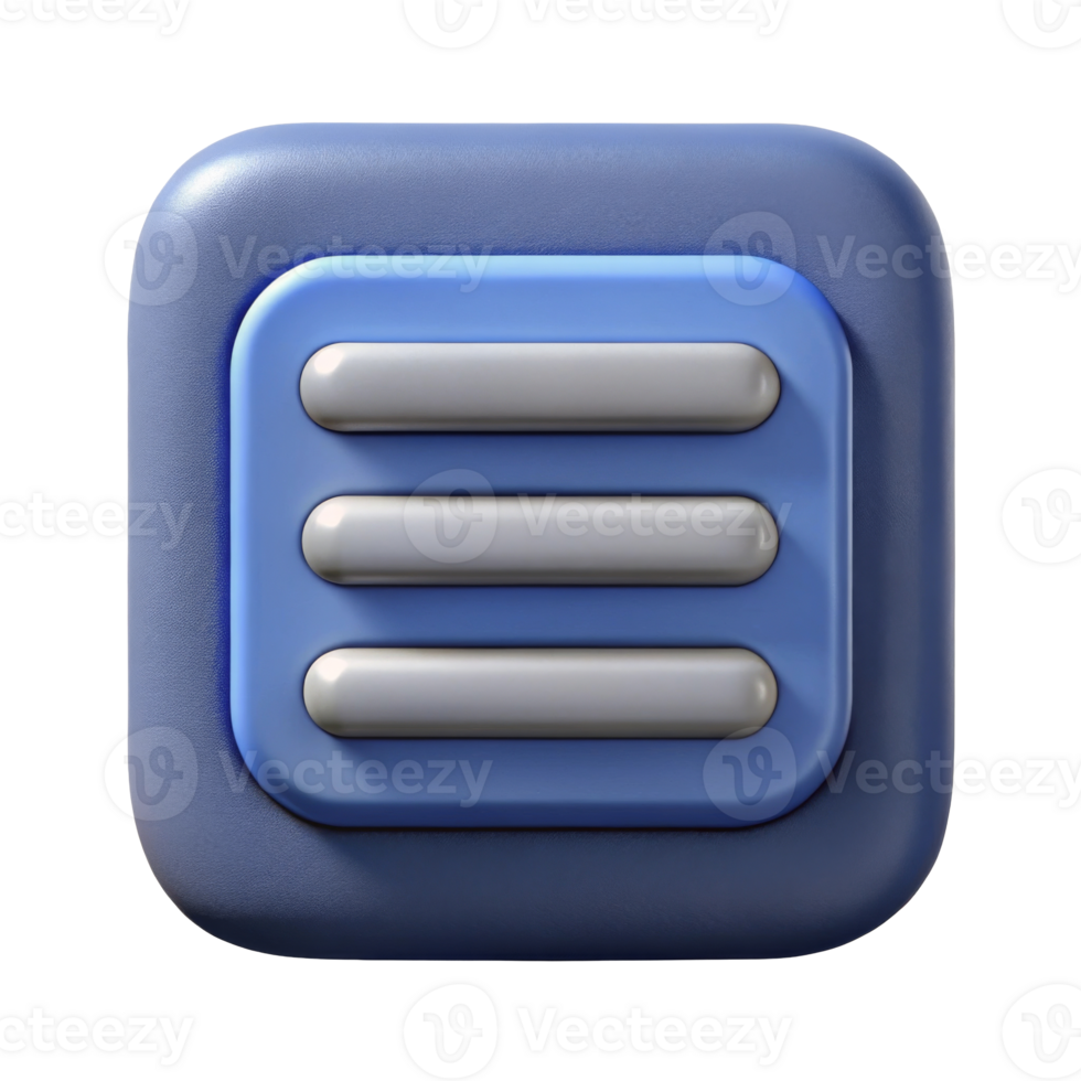 A vibrant blue button with three horizontal lines, symbolizing a menu or options, displayed on a clean background. png