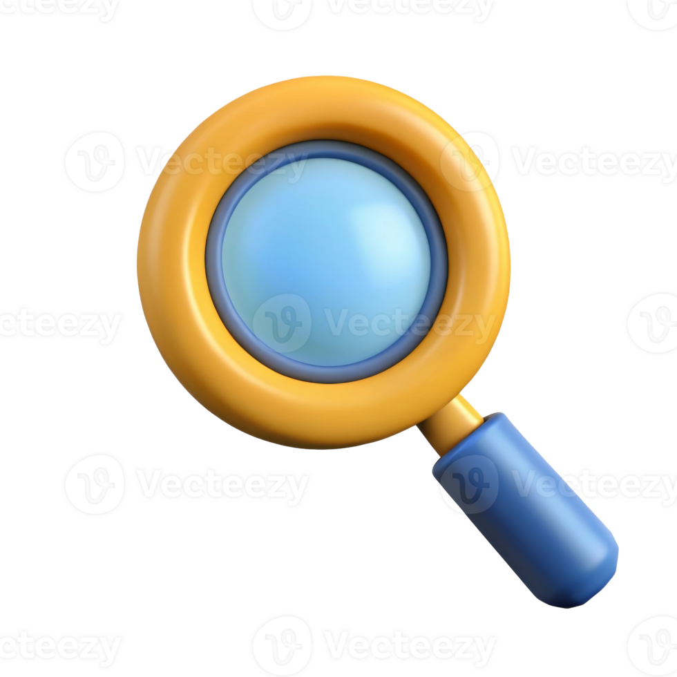 Colorful magnifying glass illustration with a blue lens and yellow-orange frame, perfect for searching or exploring. png
