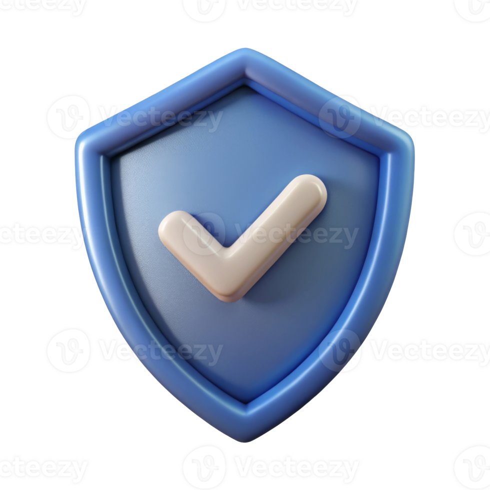 3D blue shield with a cream-colored check mark, symbolizing security and protection. png
