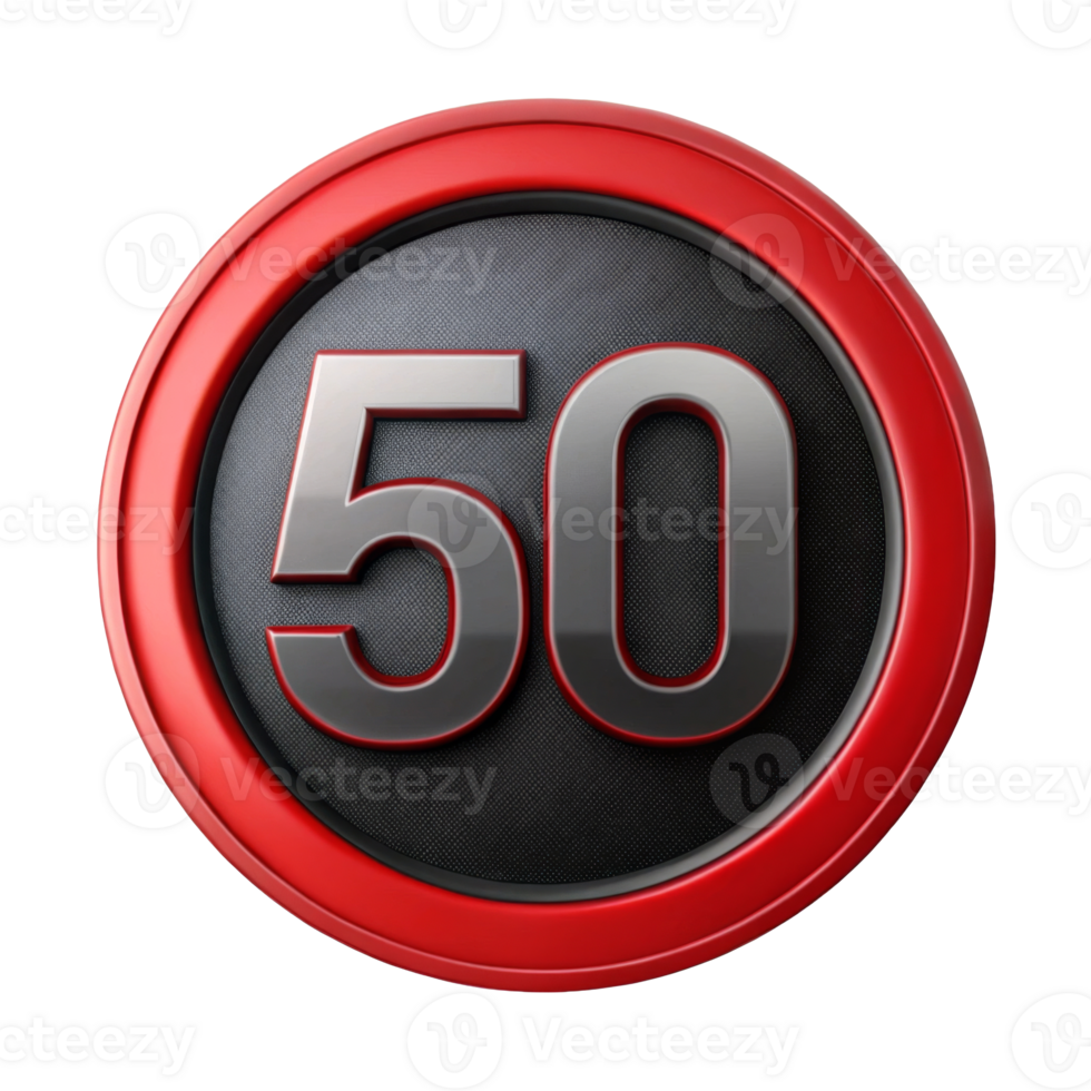 Stylized speed limit sign featuring the number 50 in a bold, modern design with a red and black color scheme. png