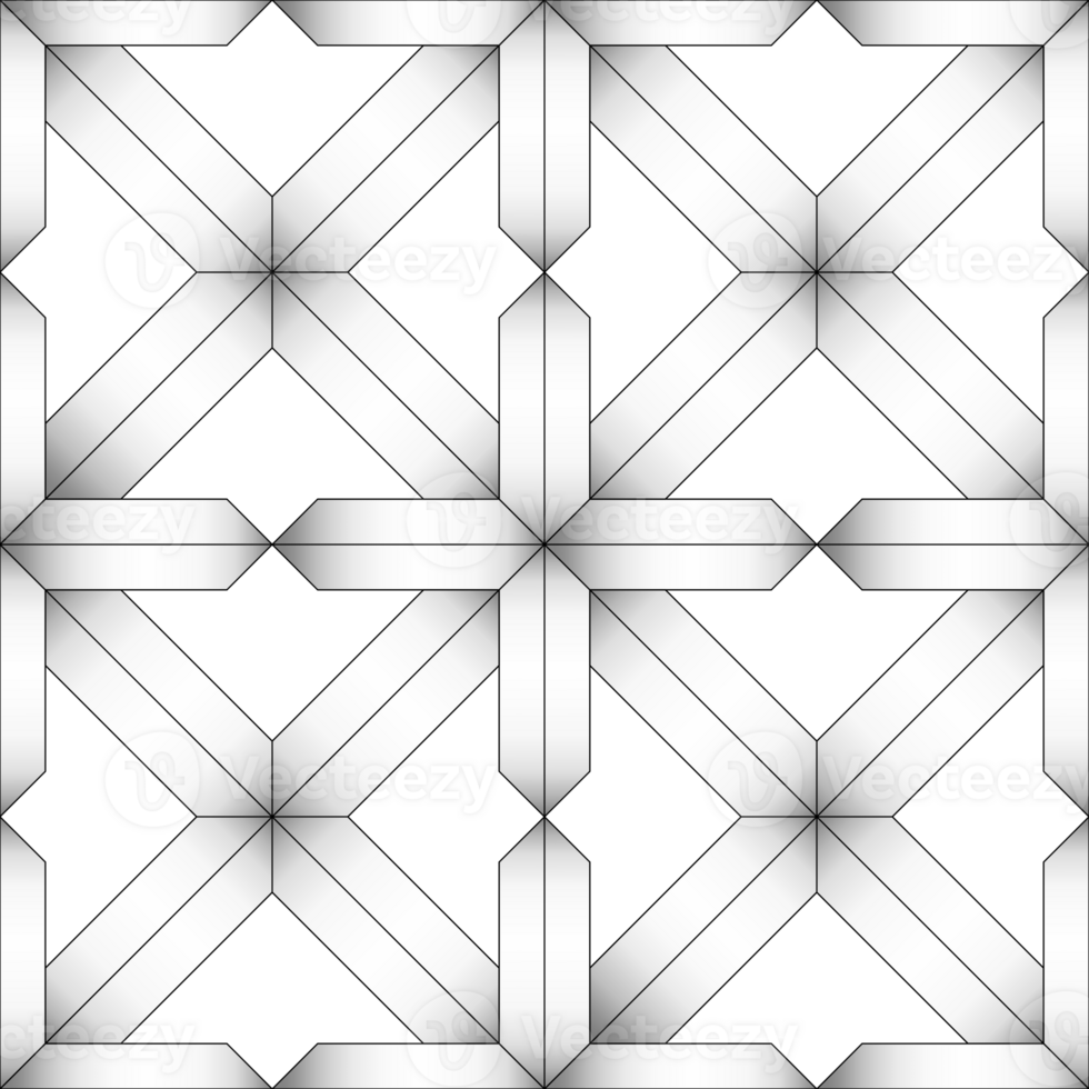 Seamless Geometric Abstract Pattern with 3D Overlapping Lines in Monochrome transparent background. png
