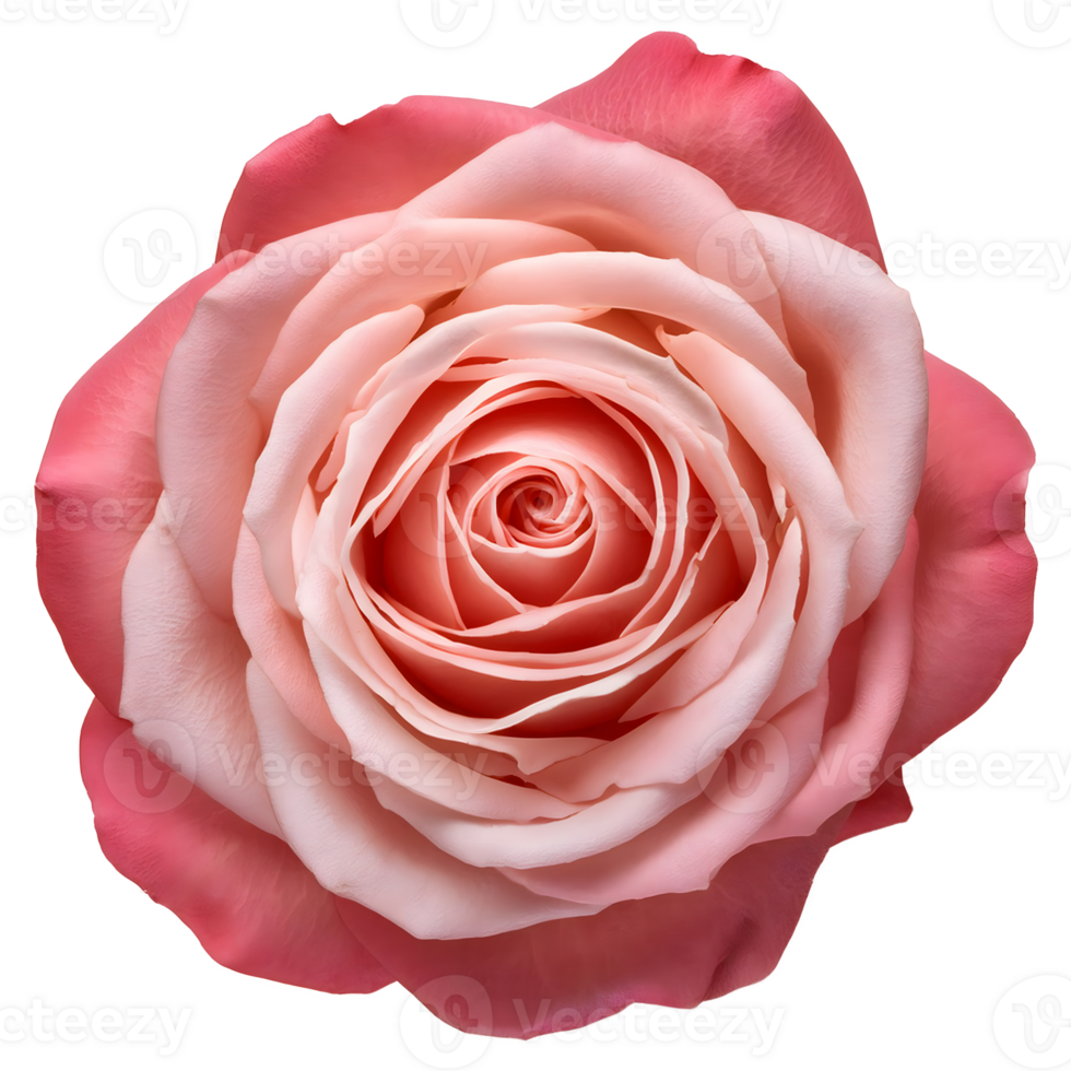 Pink Rose Blossom Isolated on Transparent Background, pink flower top down view cut out. no shadow. png