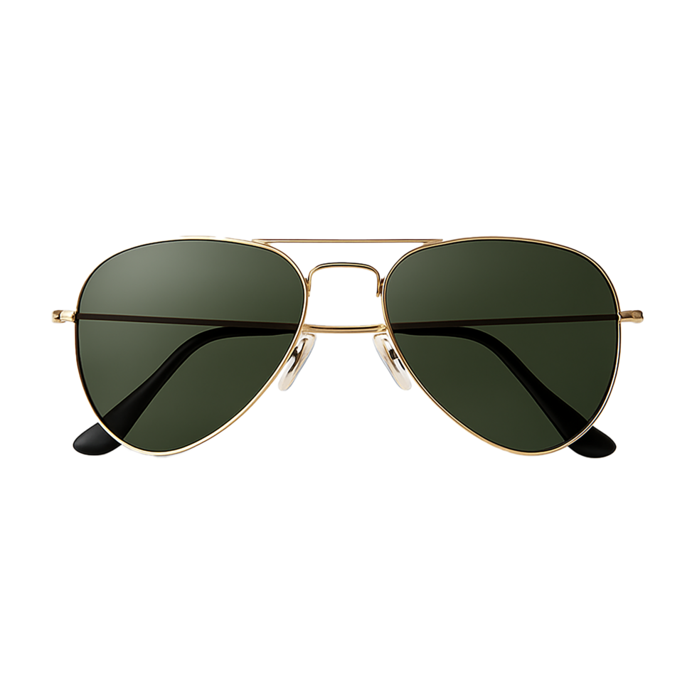 Gold Frame Aviator Sunglasses with Green Lenses on Transparent Background png