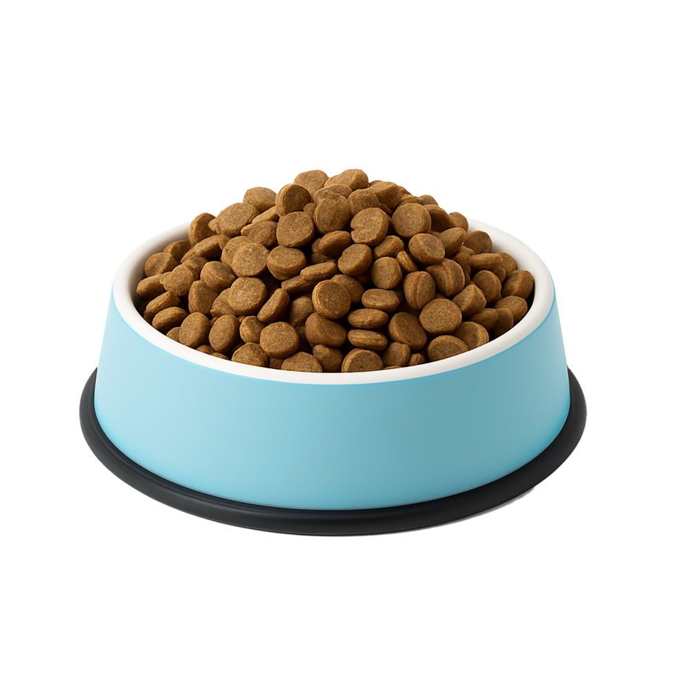 Blue Dog Bowl with Kibble, Transparent Background, Pet Food Dish png