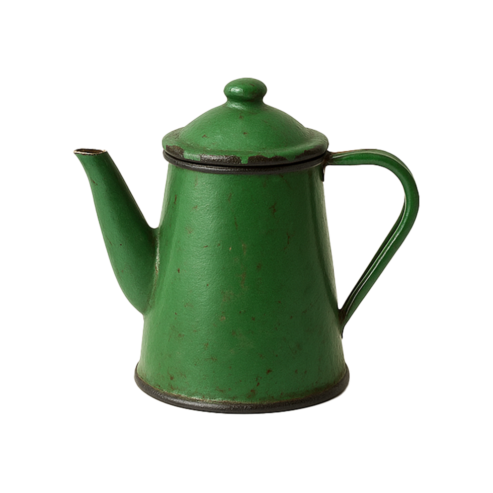 Vintage Green Metal Teapot with Handle and Spout Isolated on Transparent Background png
