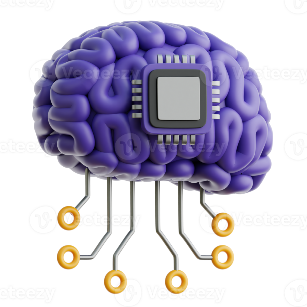 Brain with Robotic Chip 3d Illustration png