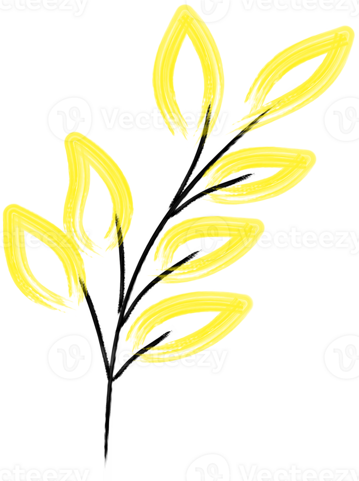 Painting illustration branch and yellow leaf png