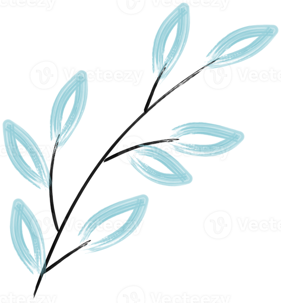 Painting illustration Branch and blue leaf png