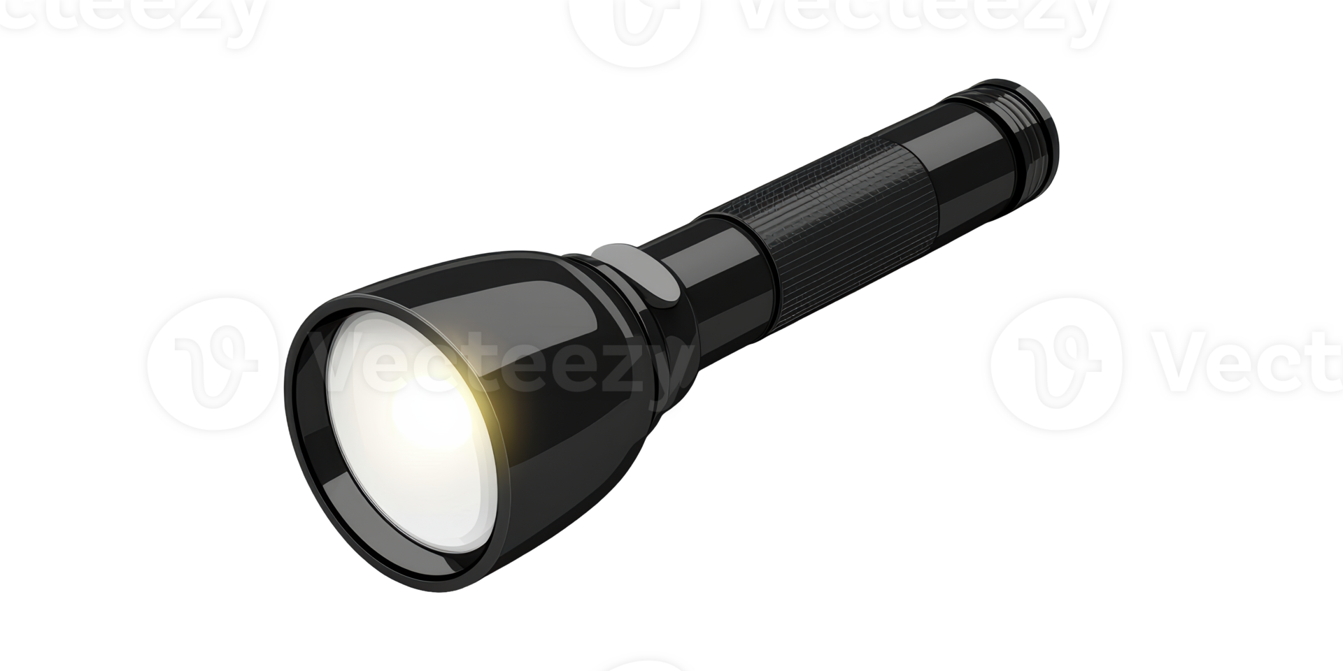 Black Flashlight With Illuminated Beam. Portable Lighting For Outdoor And Emergency Use Isolated On Transparent Background png