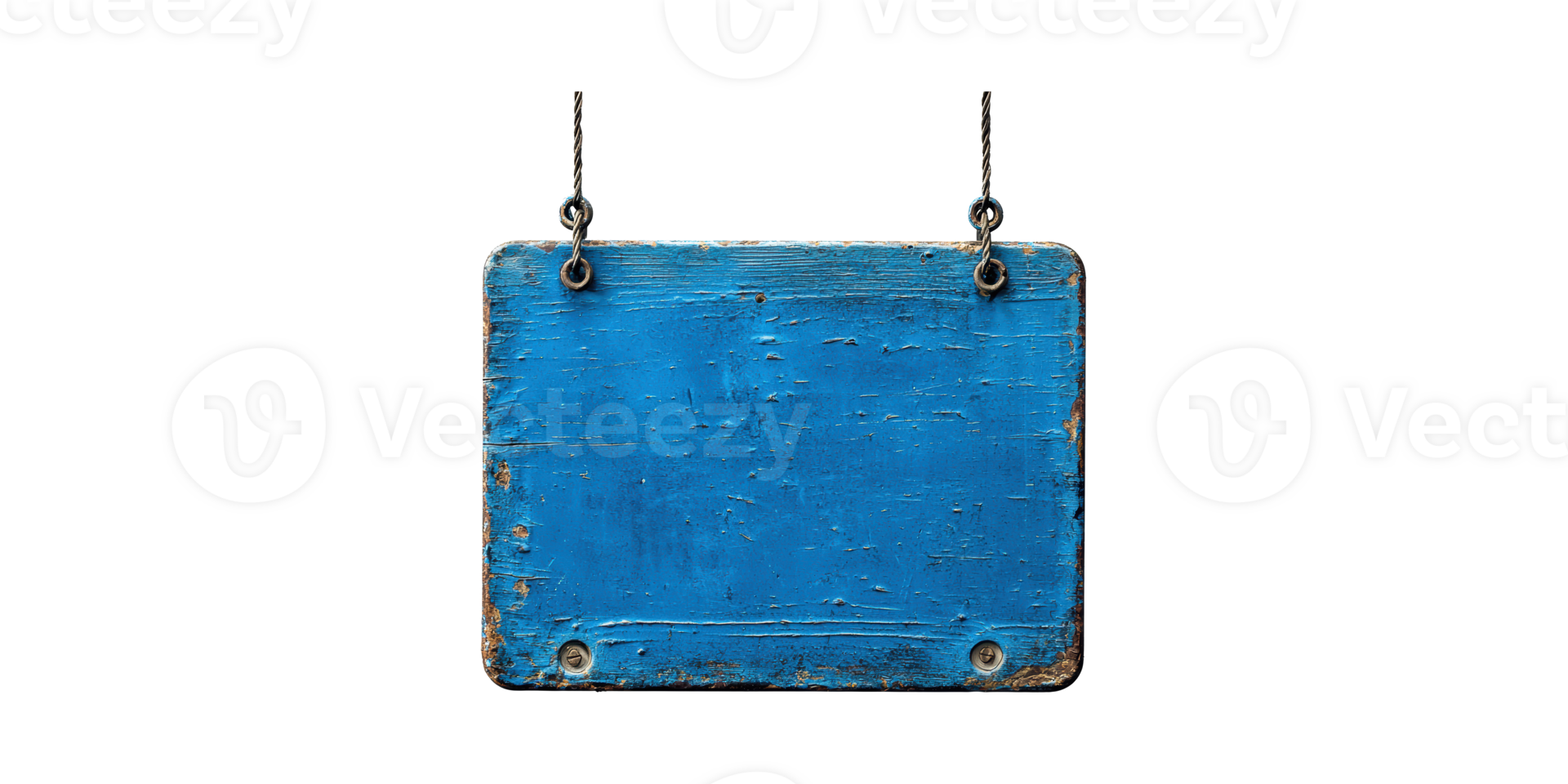 Weathered Blue Wooden Signboard Hanging Chains. Rustic Vintage Sign For Custom Text Or Branding Isolated On Transparent Background png