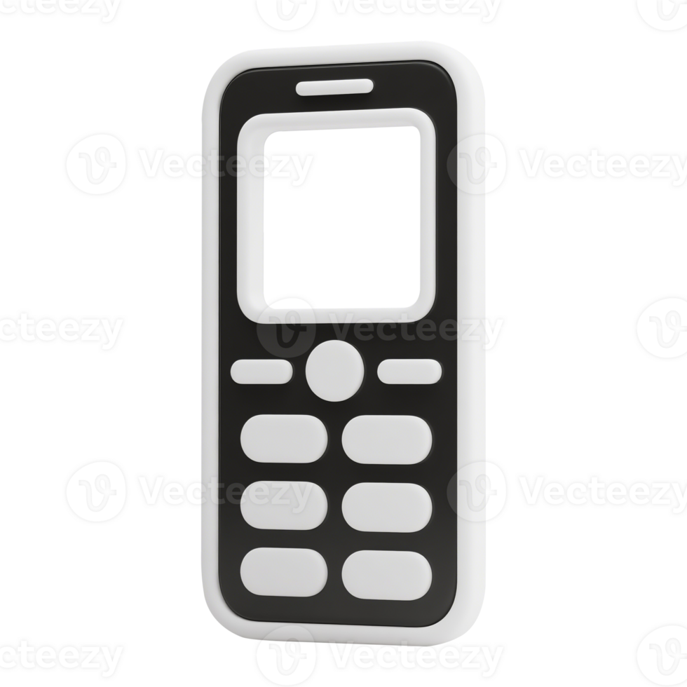 3D rendering of a retro mobile phone in black and white isolated on a transparent background png