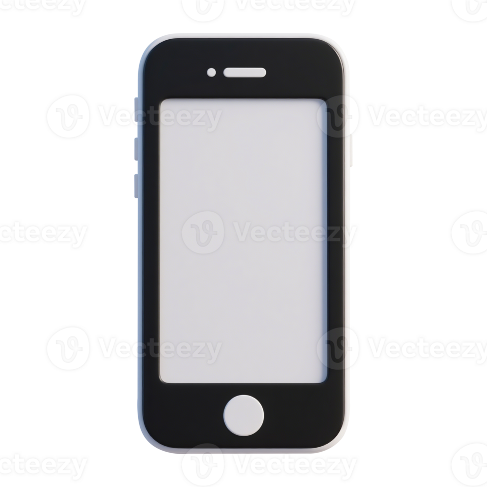 3D Render of a Black Smartphone with Blank White Screen png