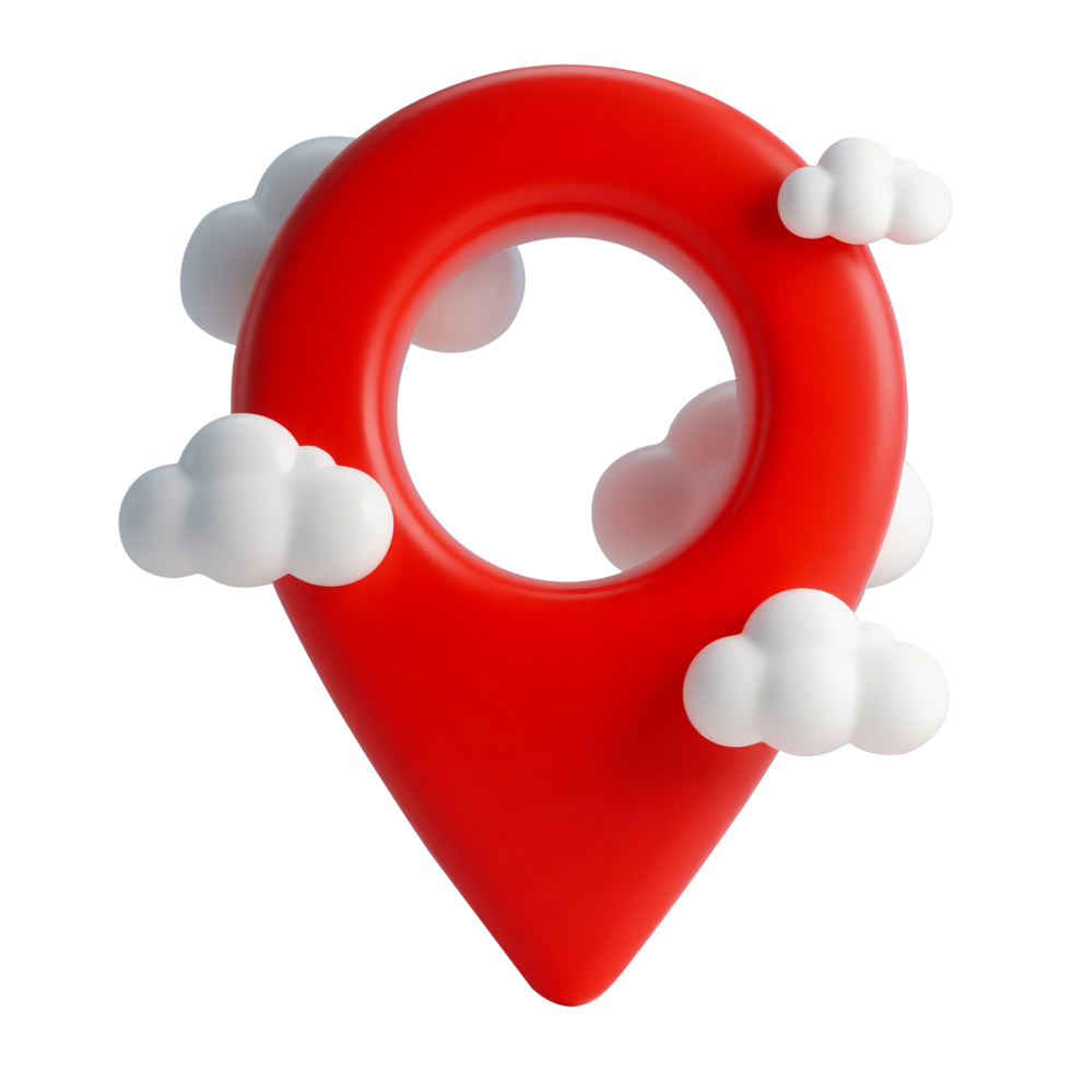 3D Red Location Pin with Clouds png