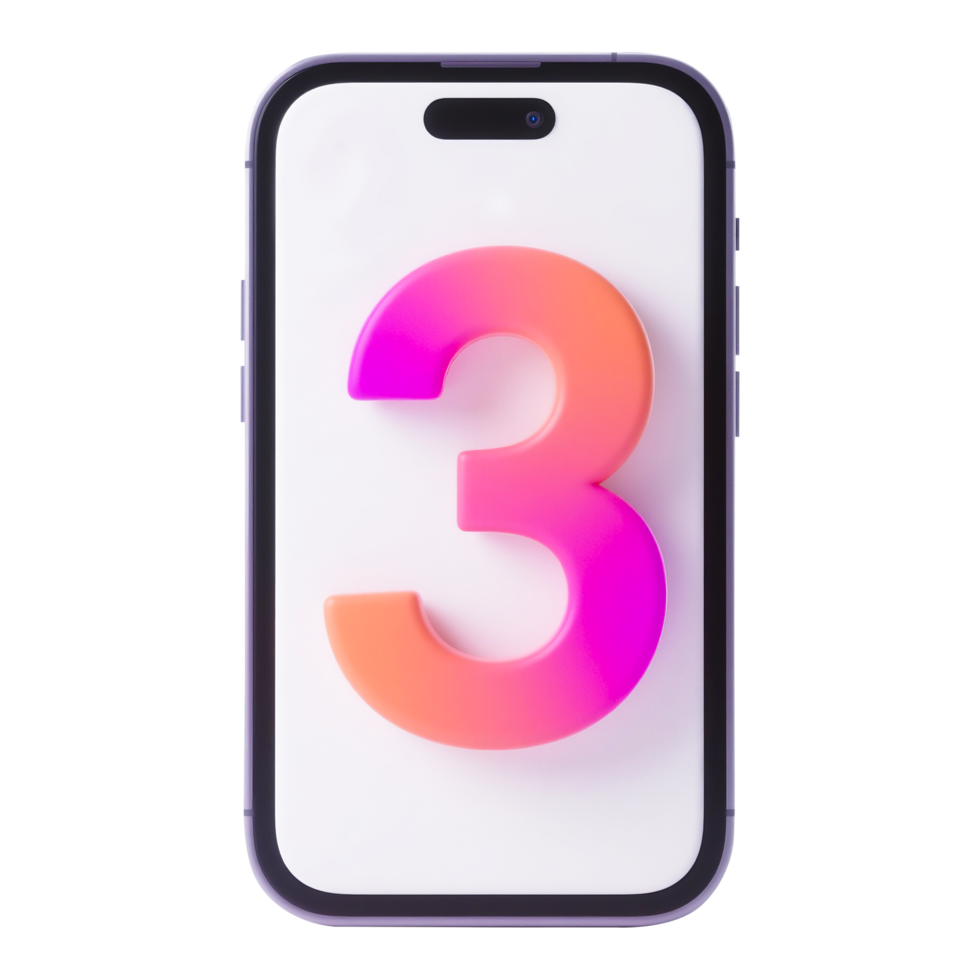 Smartphone with a 3D Number 3 on the Screen png