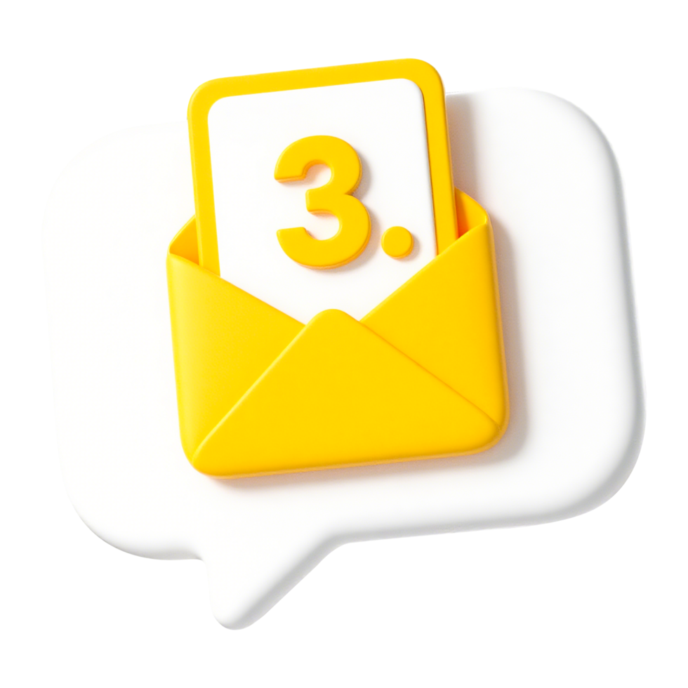 Yellow Email Notification with Number 3 inside a White Speech Bubble png