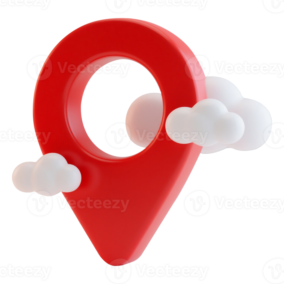 3D Render of a Red Location Pin with Clouds png