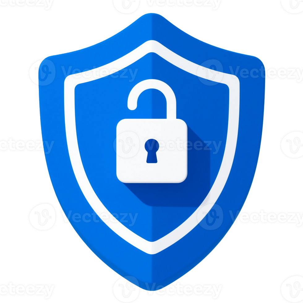 Security Shield Icon with Open Lock png