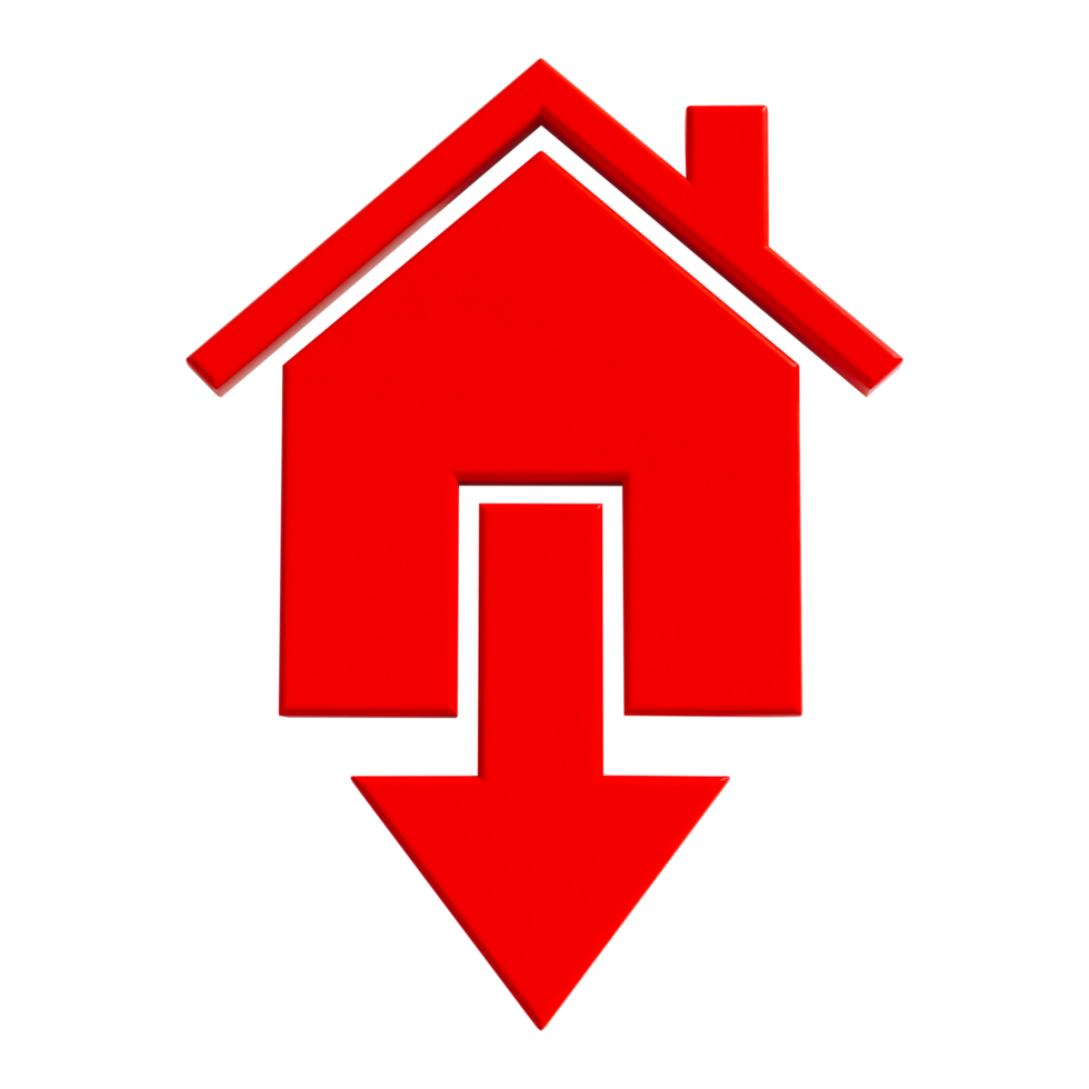 Housing Market Downturn Red House and Arrow Pointing Down png