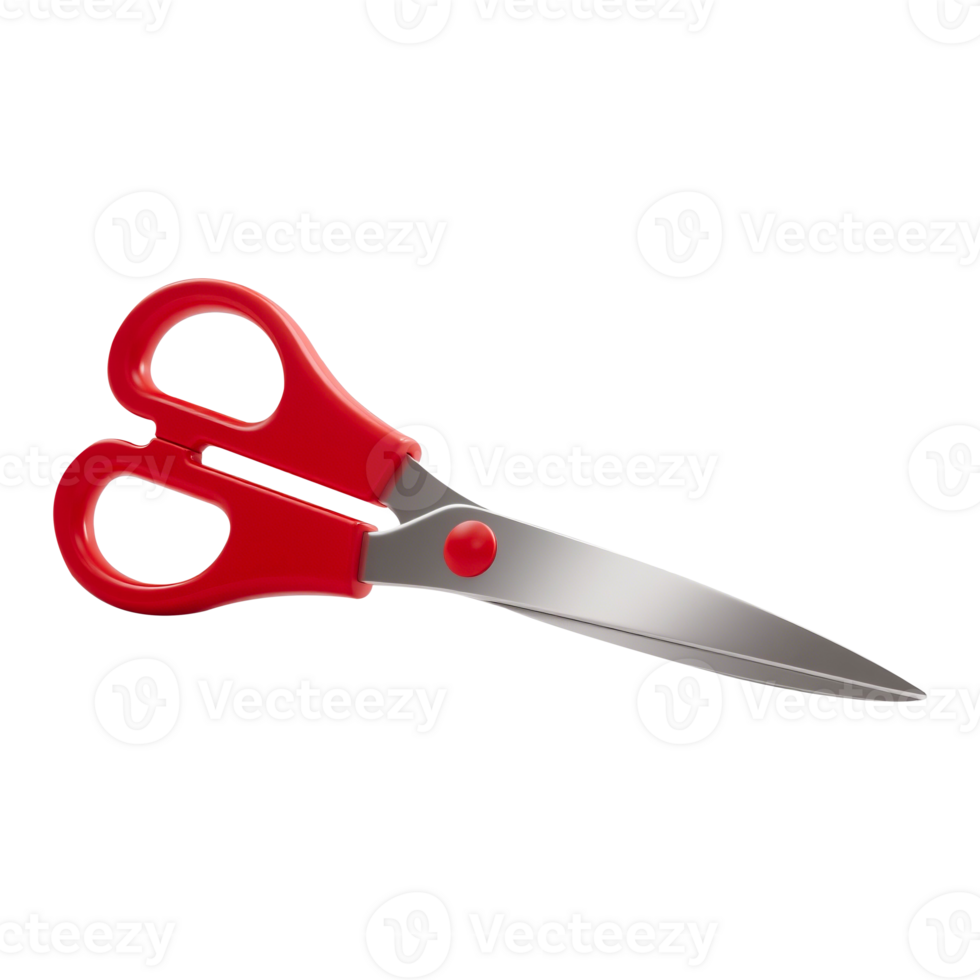 Close-up of red scissors with silver blades on a transparent background png