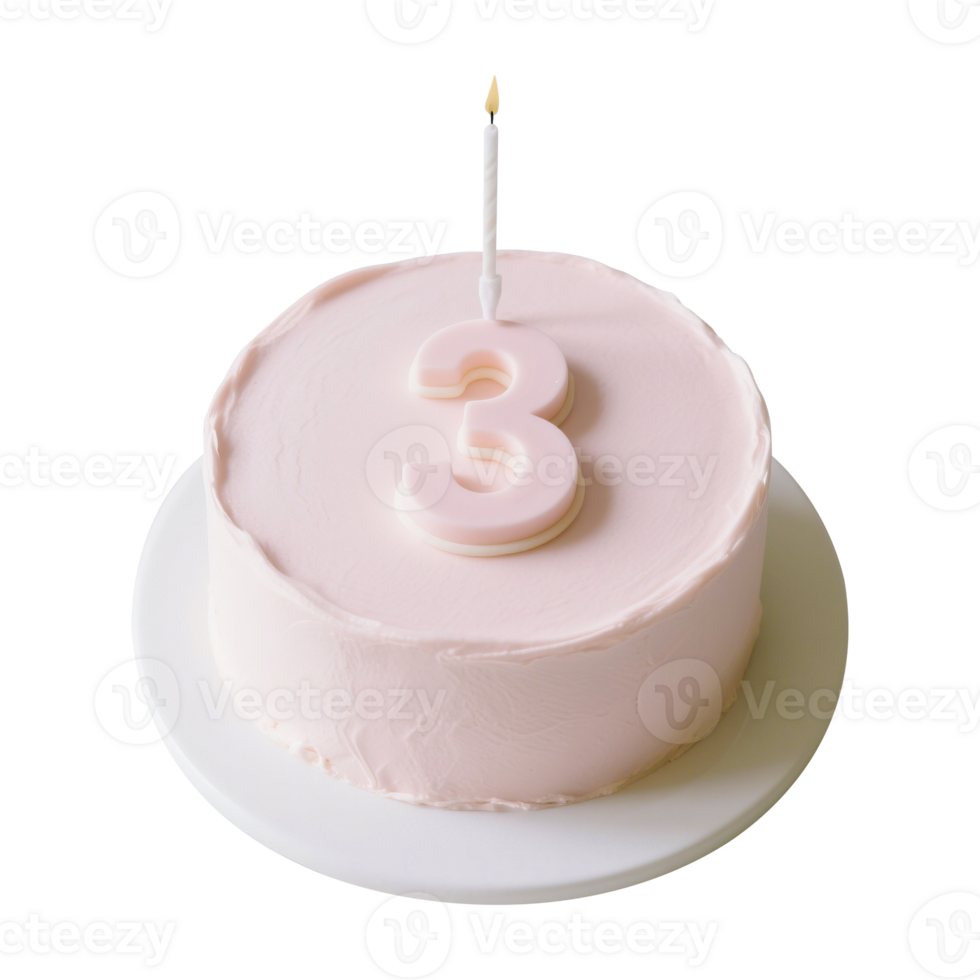 Birthday cake with a number 3 candle png