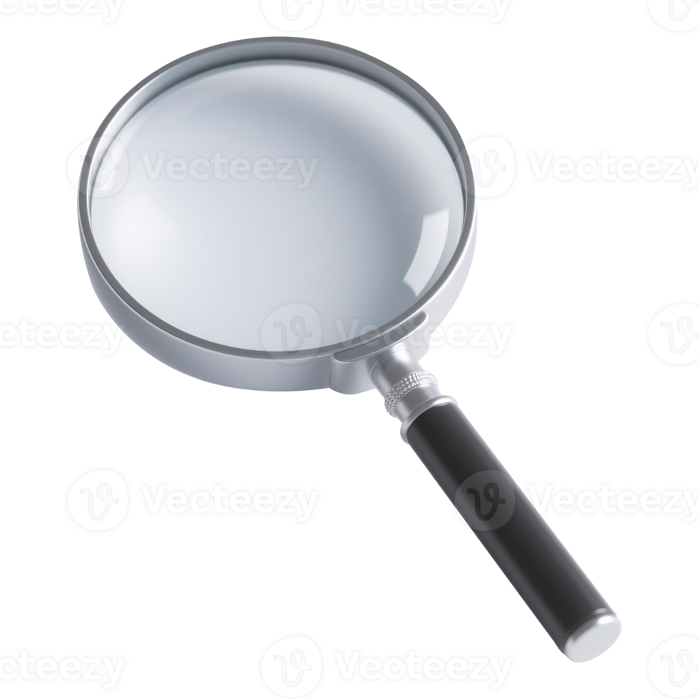 Close-up of a magnifying glass on a transparent background. png