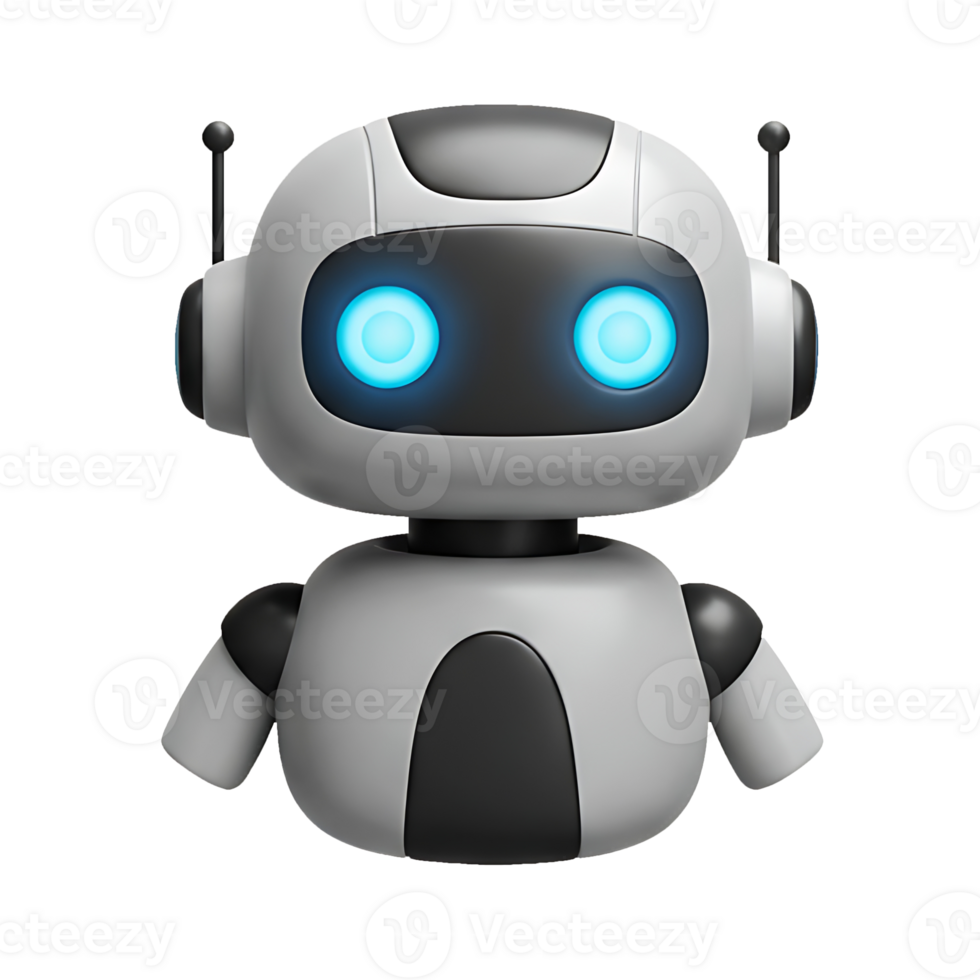 Modern 3D AI robot icon symbol transparent image with tech style perfect for automation software and AI interfaces png