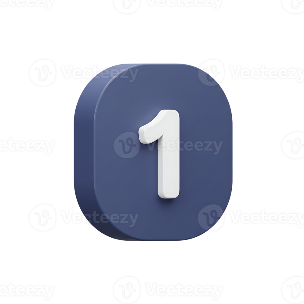 Three Dimensional Number One Button Dark Blue Background White Digit png