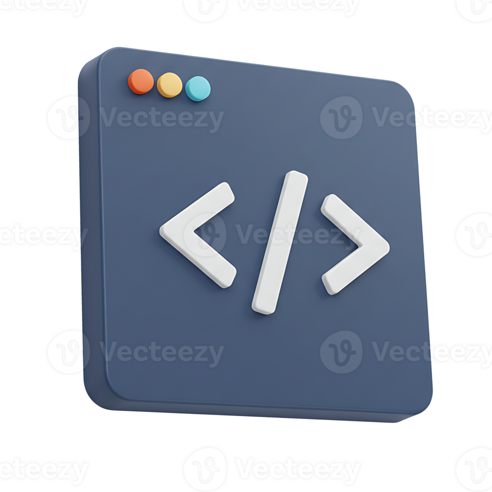 3D programming icon logo symbol transparent image with modern tech style for coding app UI and software branding png