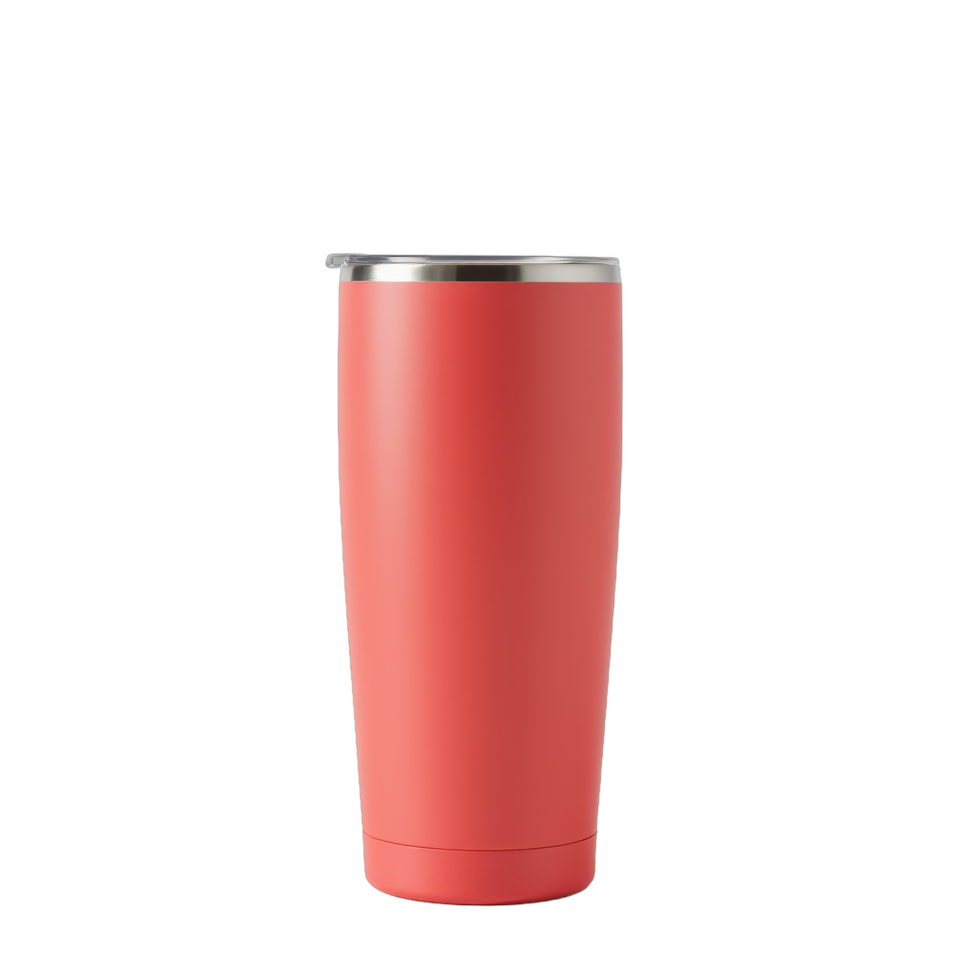 The tumbler is made from stainless steel and has a red lid png