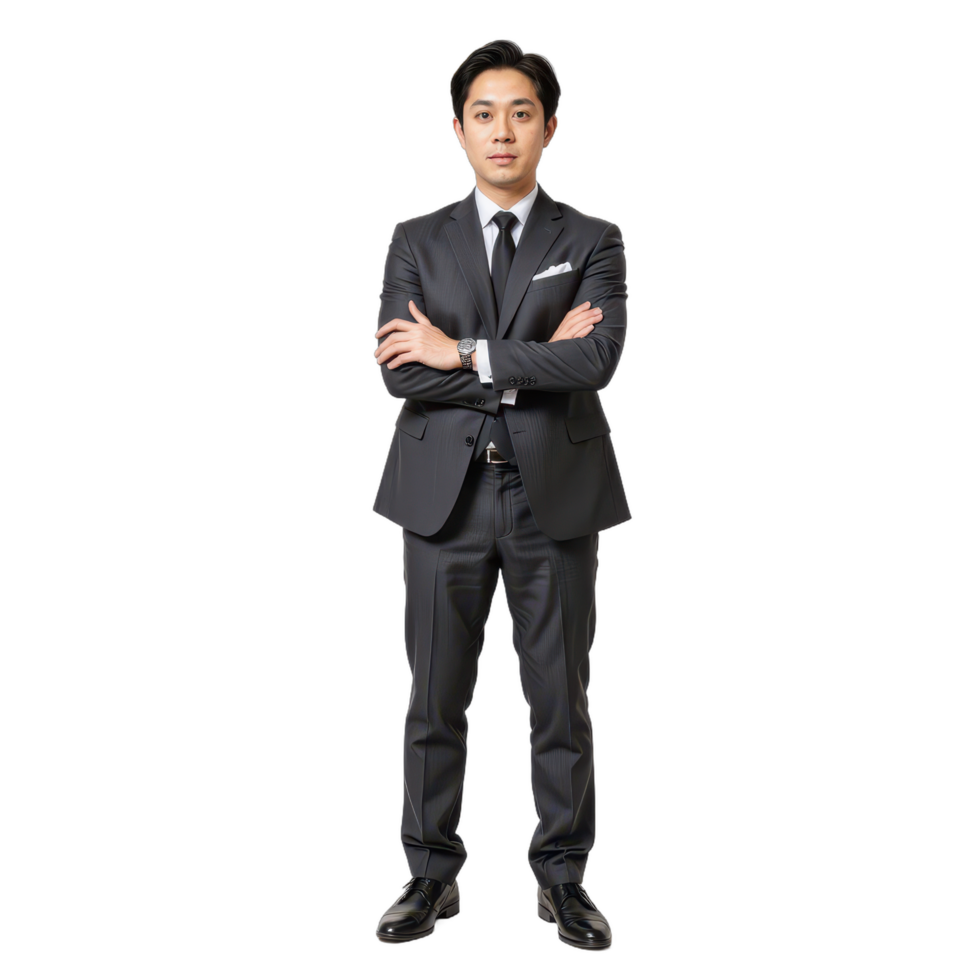 A man in a suit standing with his arms crossed png