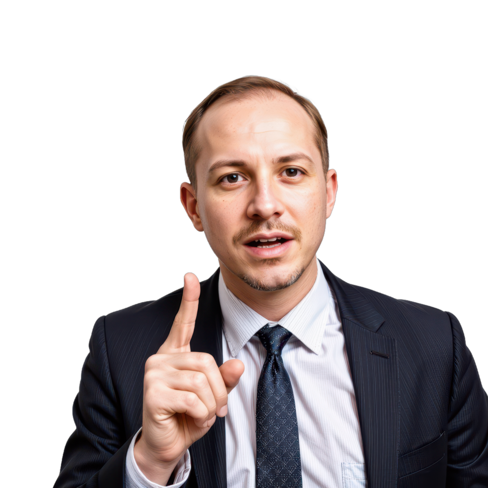 A man in a suit and tie pointing at something png