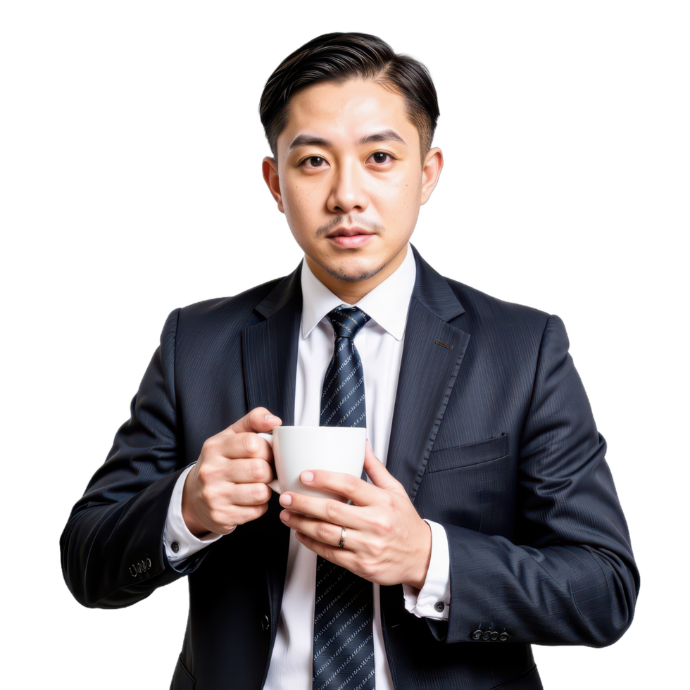 Asian business man holding coffee cup png