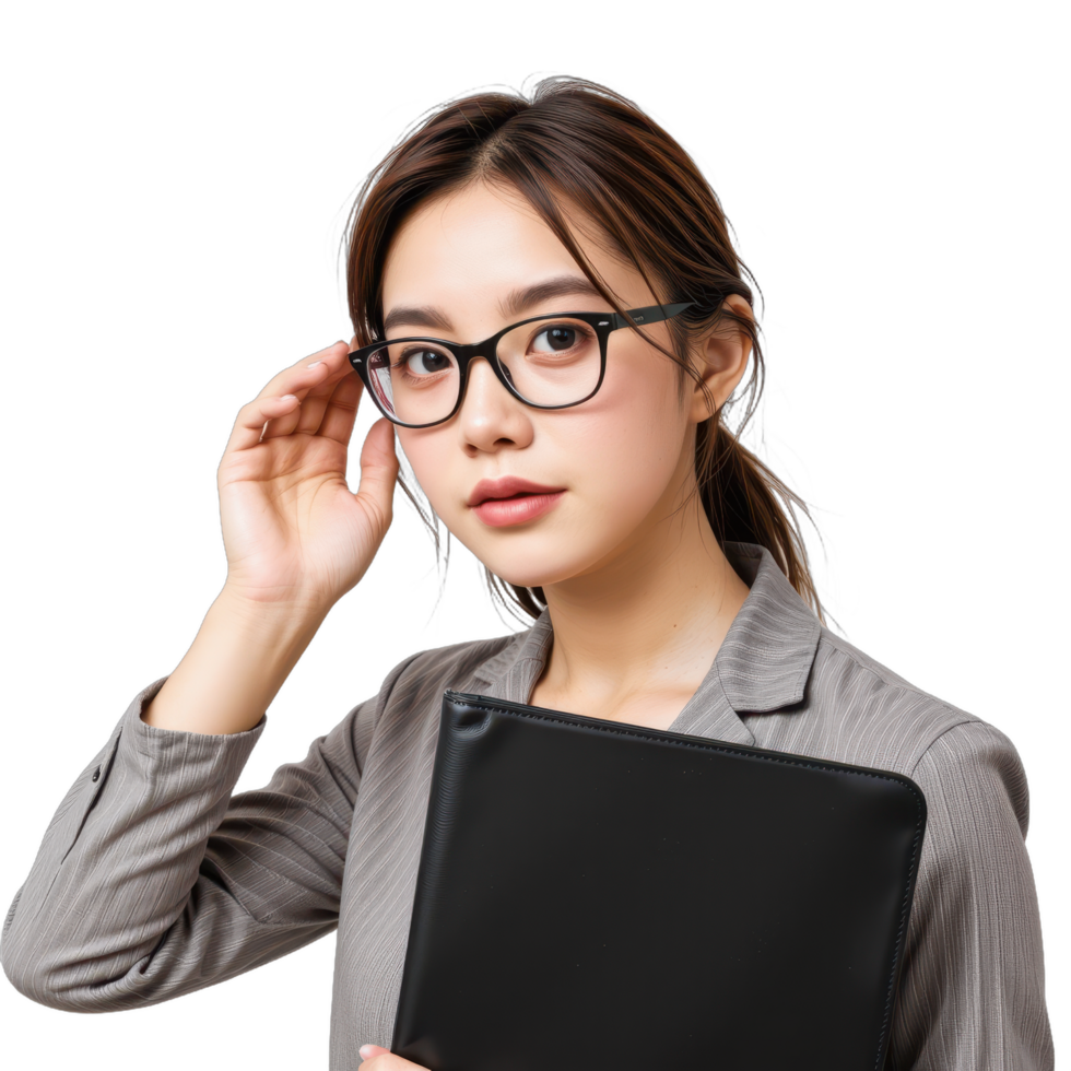 Asian business woman holding a folder png