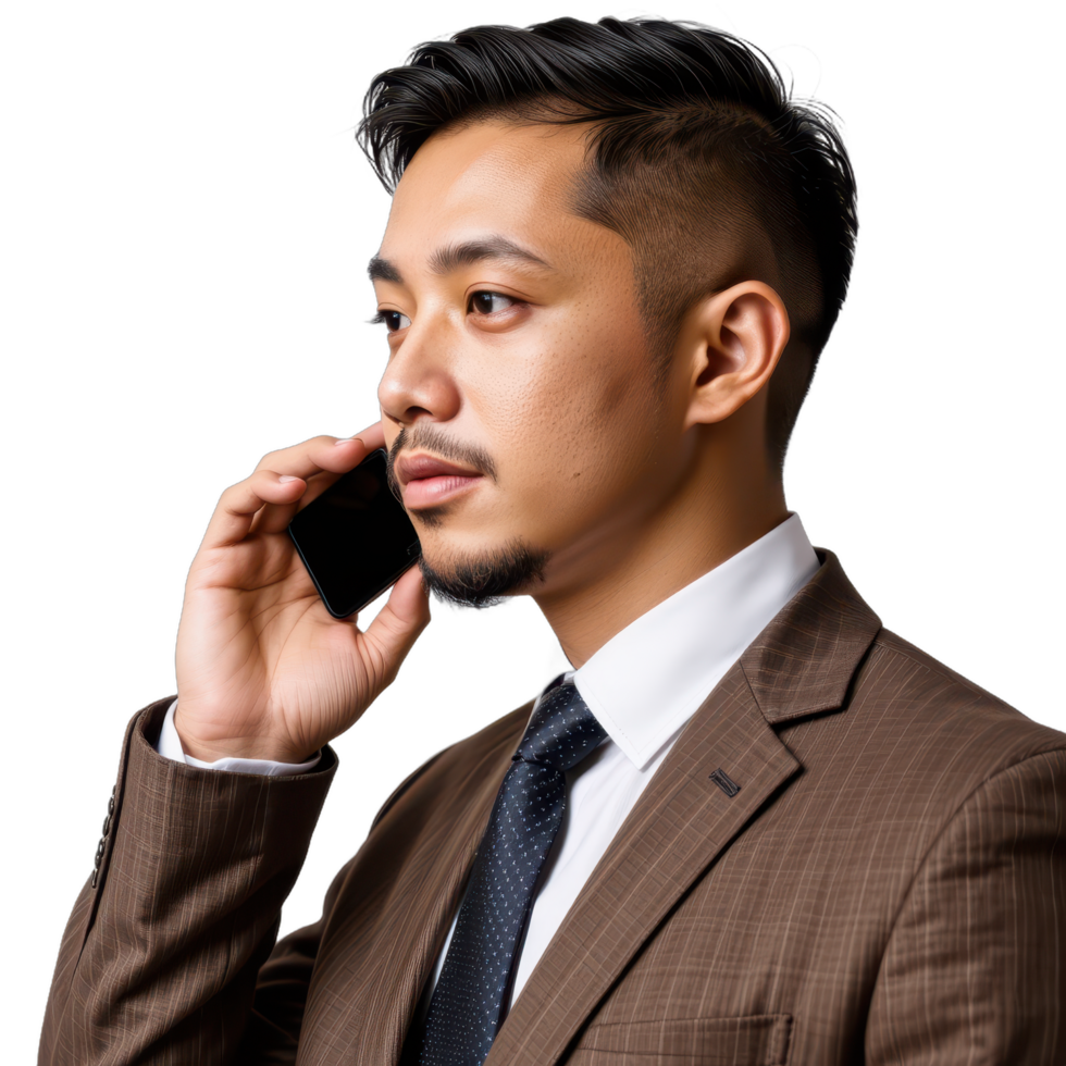 A man in a suit and tie talking on the phone png