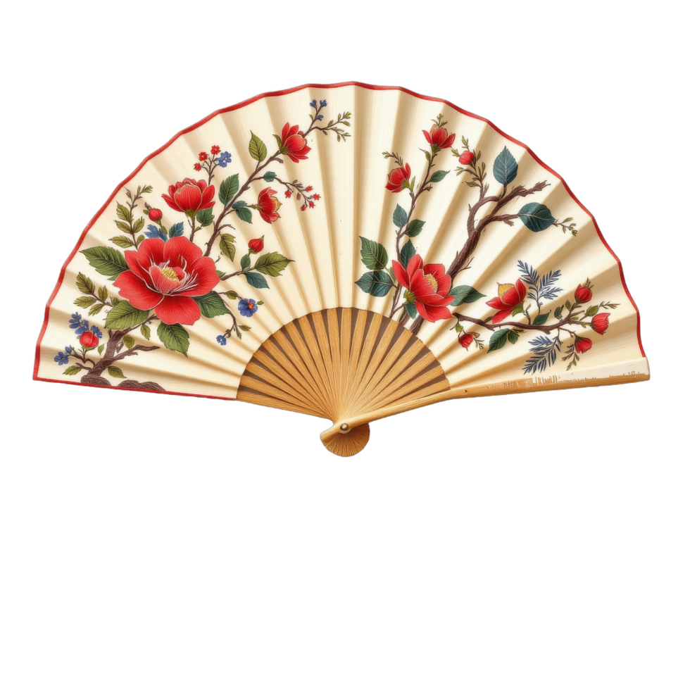 A fan with flowers and leaves on it png