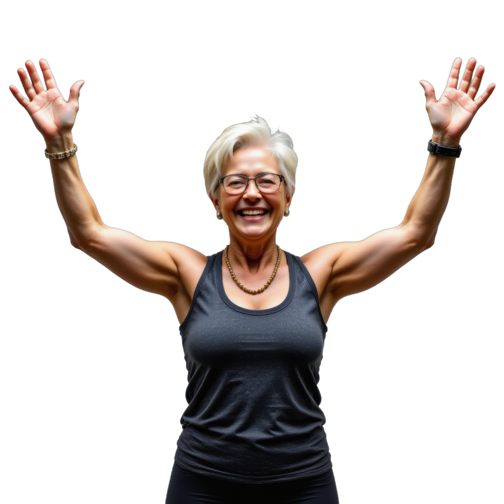 A woman with her arms up in the air png
