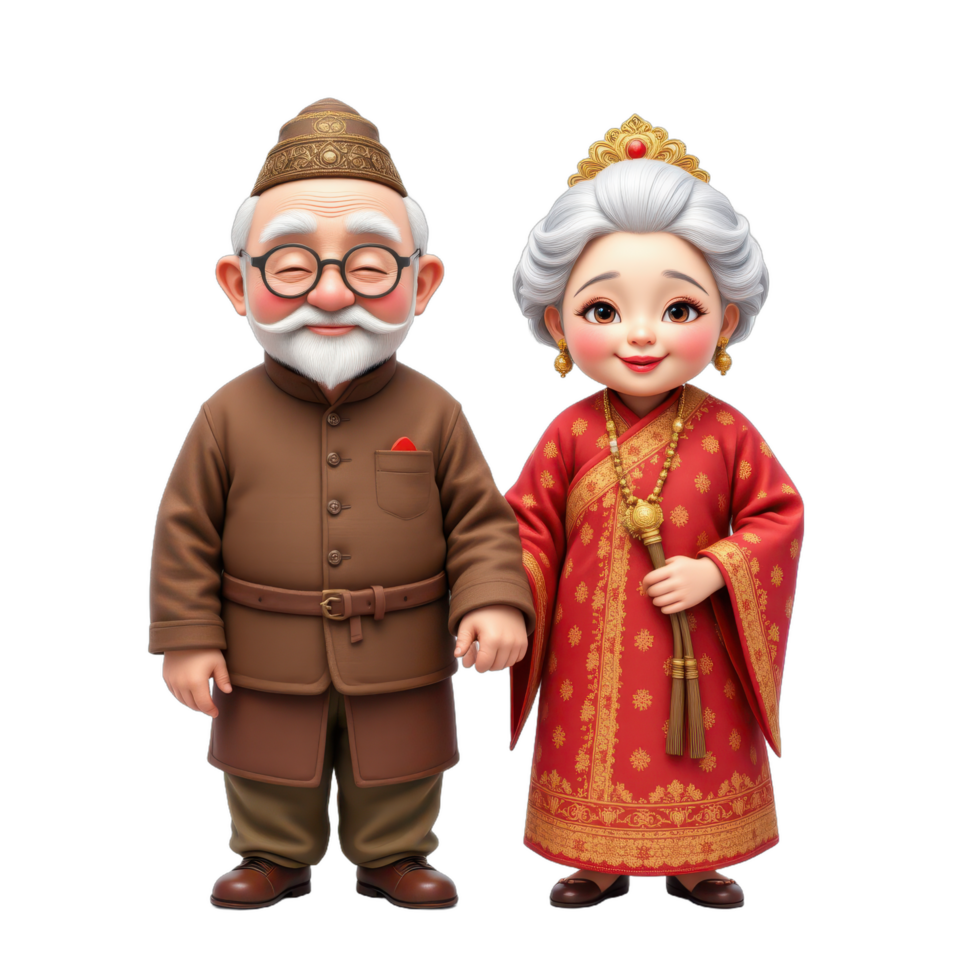 An old couple dressed in traditional clothing png