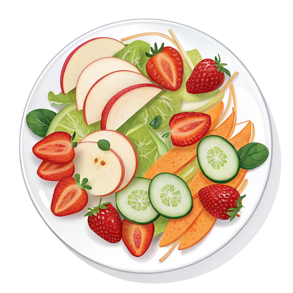 a plate with a salad of fruit and vegetables png