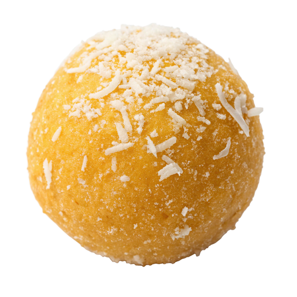 a ball of yellow cake with coconut on top png