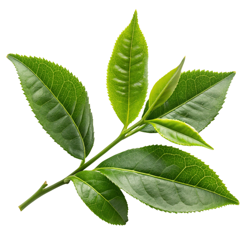 green tea leaf on a branch, transparent background png